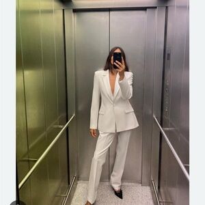 Zara Oyster White Slim Fit Tuxedo Pants. Size Large